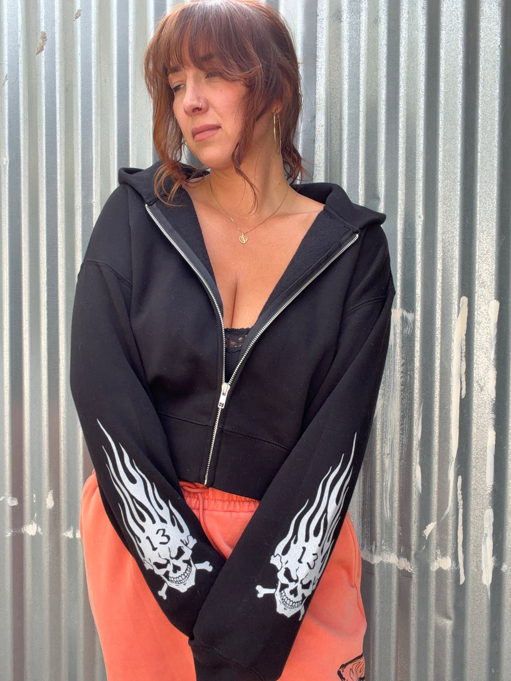 "MOTOR JUNKIES" CROP ZIP