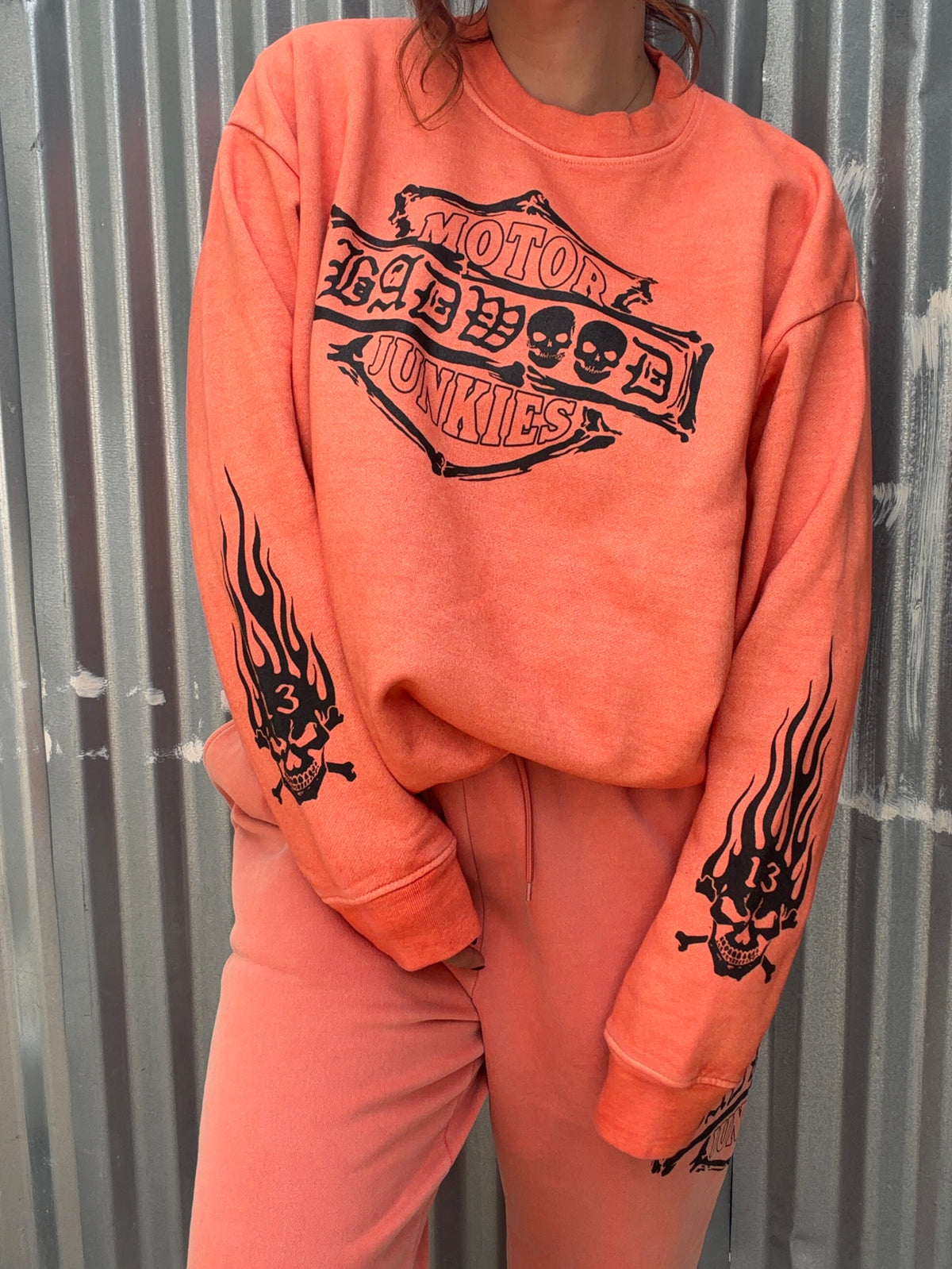 "MOTOR JUNKIES" CREWNECK in VINTAGE ORANGE