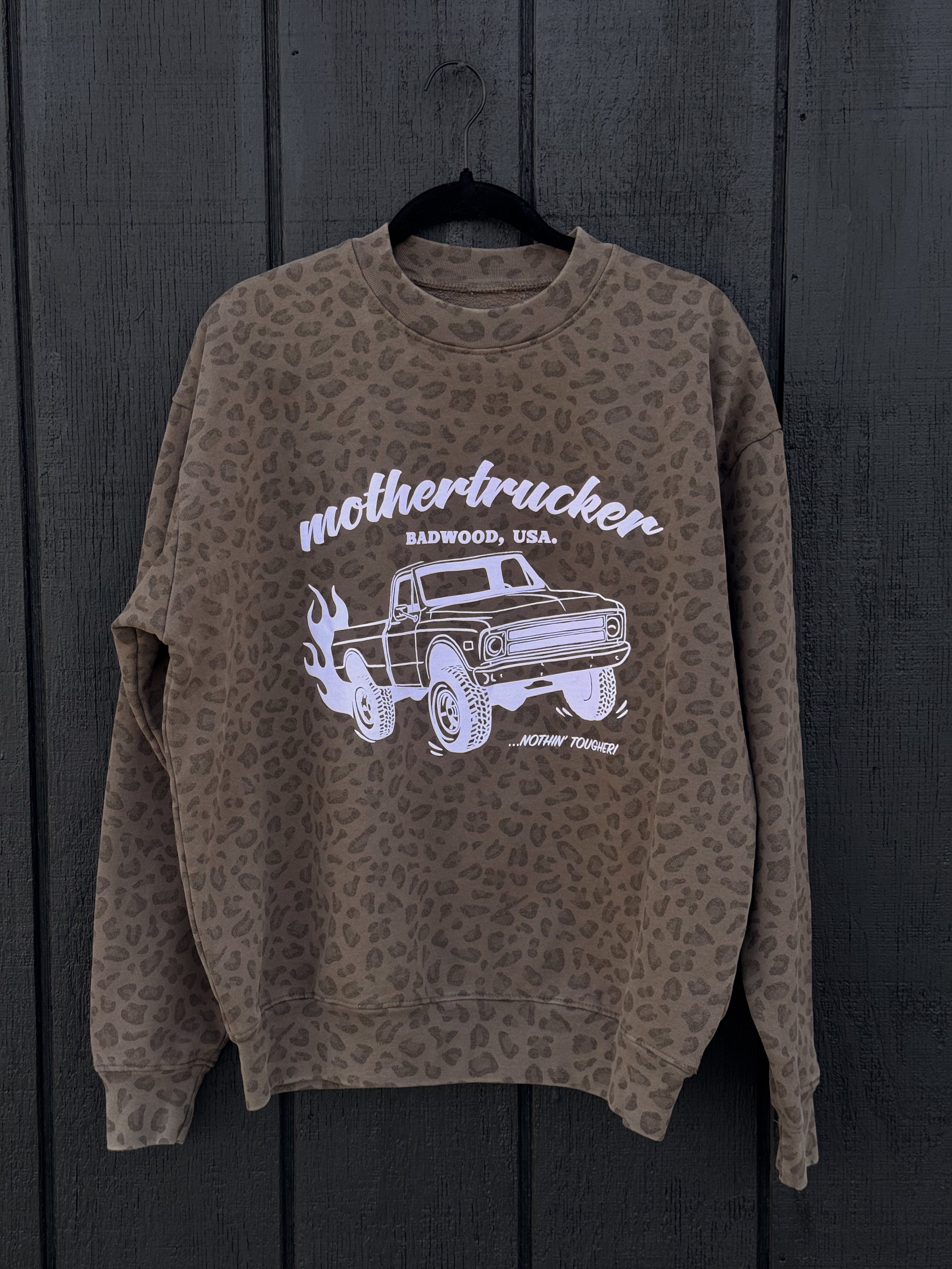 "MOTHERTRUCKER" Unisex Crewneck in VINTAGE LEOPARD