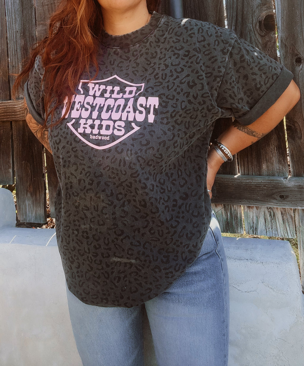 "WILD WEST COAST KIDS" Tee in BLACK LEOPARD