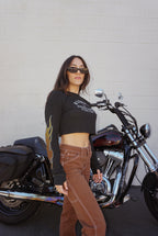 "TOUGH TIMES" Waffle Knit CROPPED Thermal