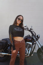 "TOUGH TIMES" Waffle Knit CROPPED Thermal