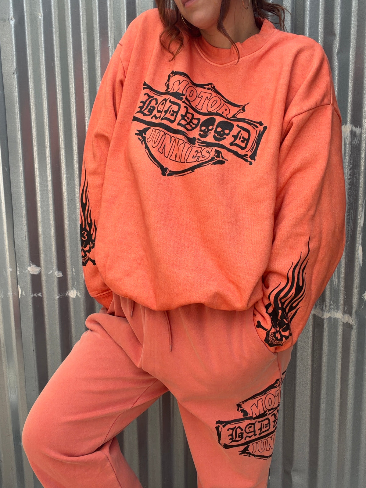 "MOTOR JUNKIES" CREWNECK in VINTAGE ORANGE