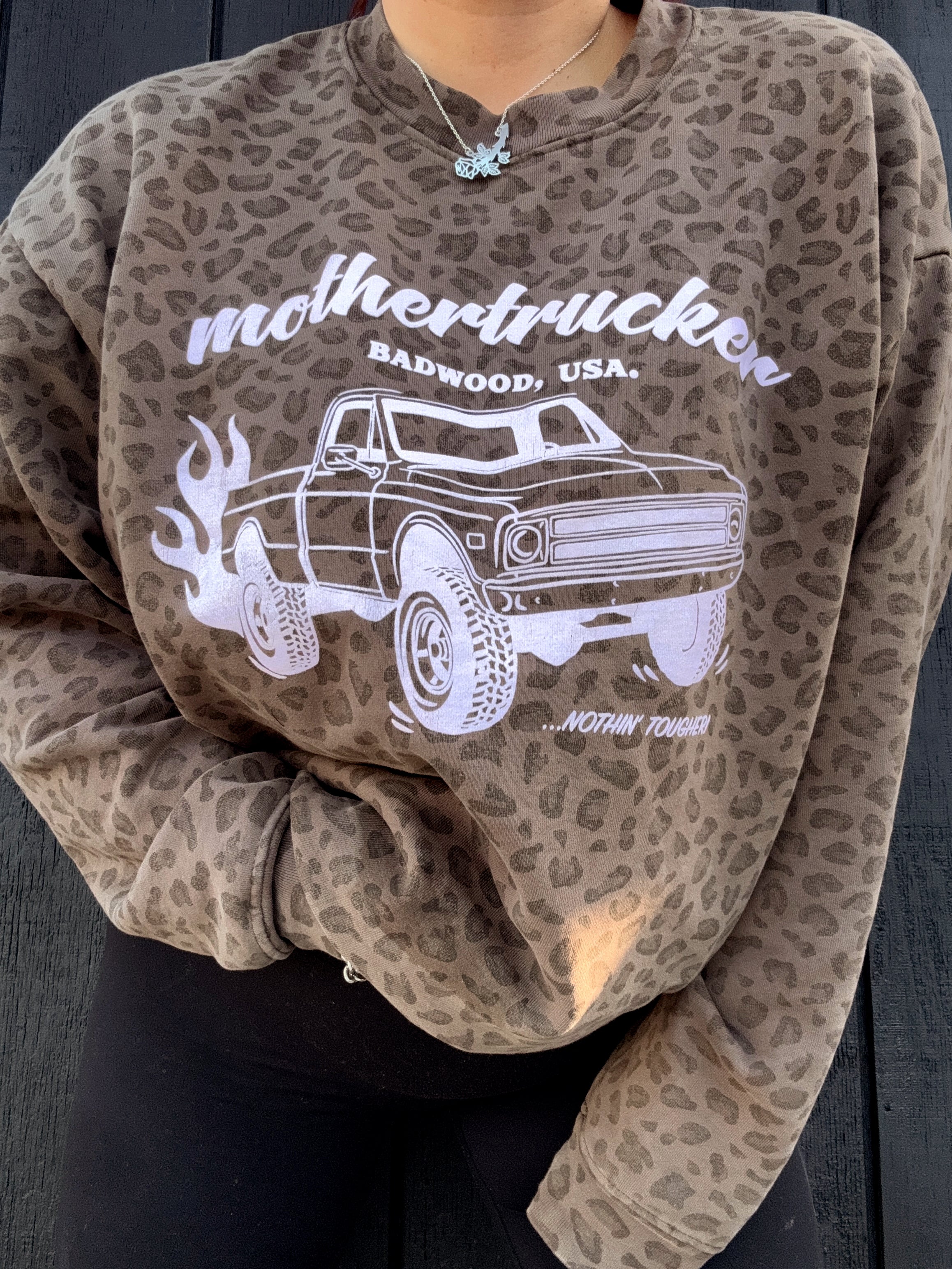 "MOTHERTRUCKER" Unisex Crewneck in VINTAGE LEOPARD