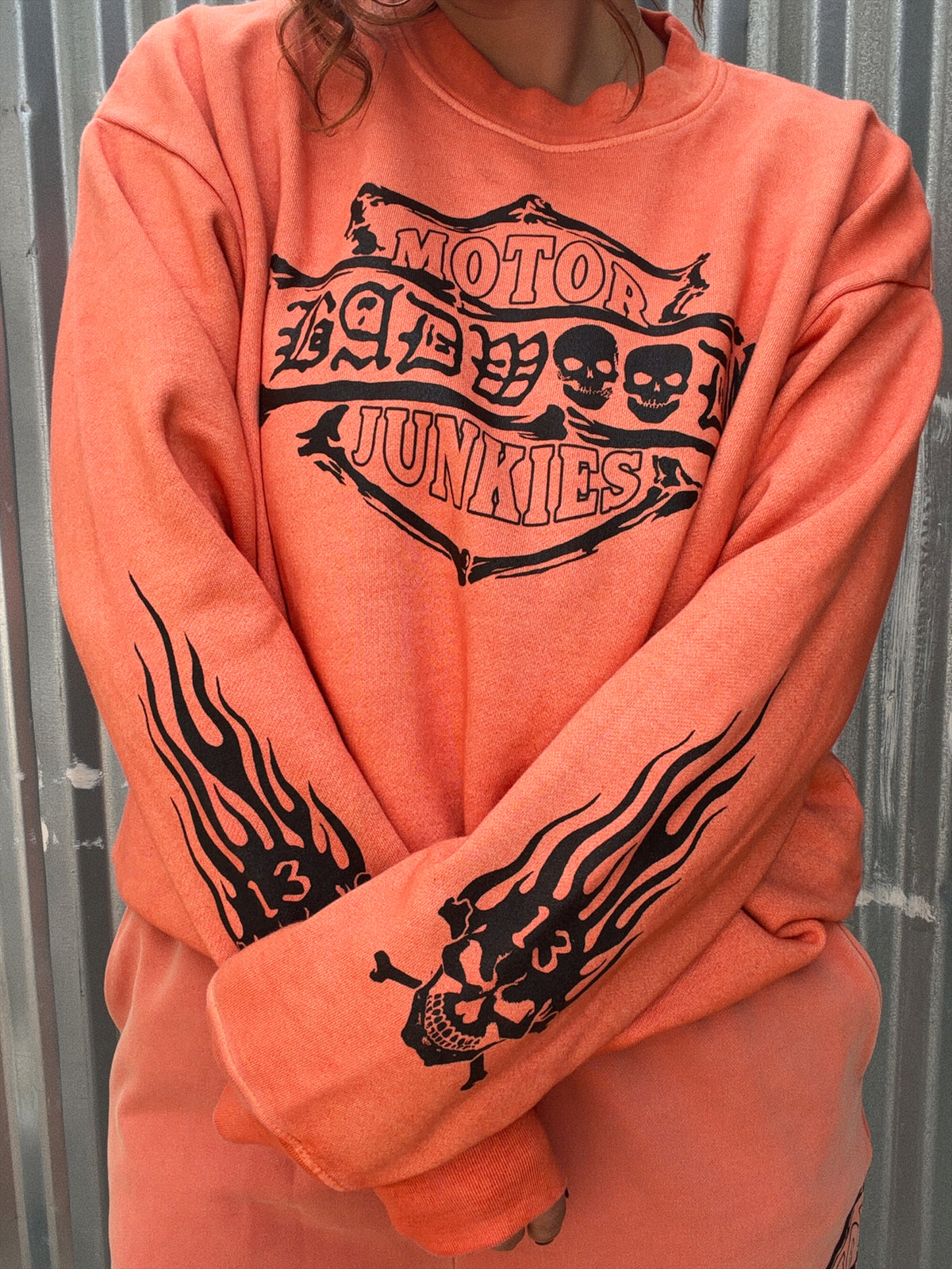 "MOTOR JUNKIES" CREWNECK in VINTAGE ORANGE