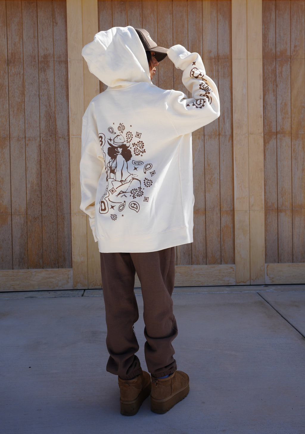 "PAISLEY" UNISEX ZIP HOODIE in BONE