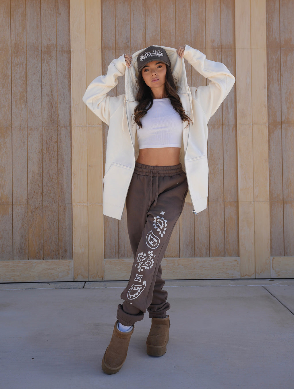 "PAISLEY" UNISEX ZIP HOODIE in BONE