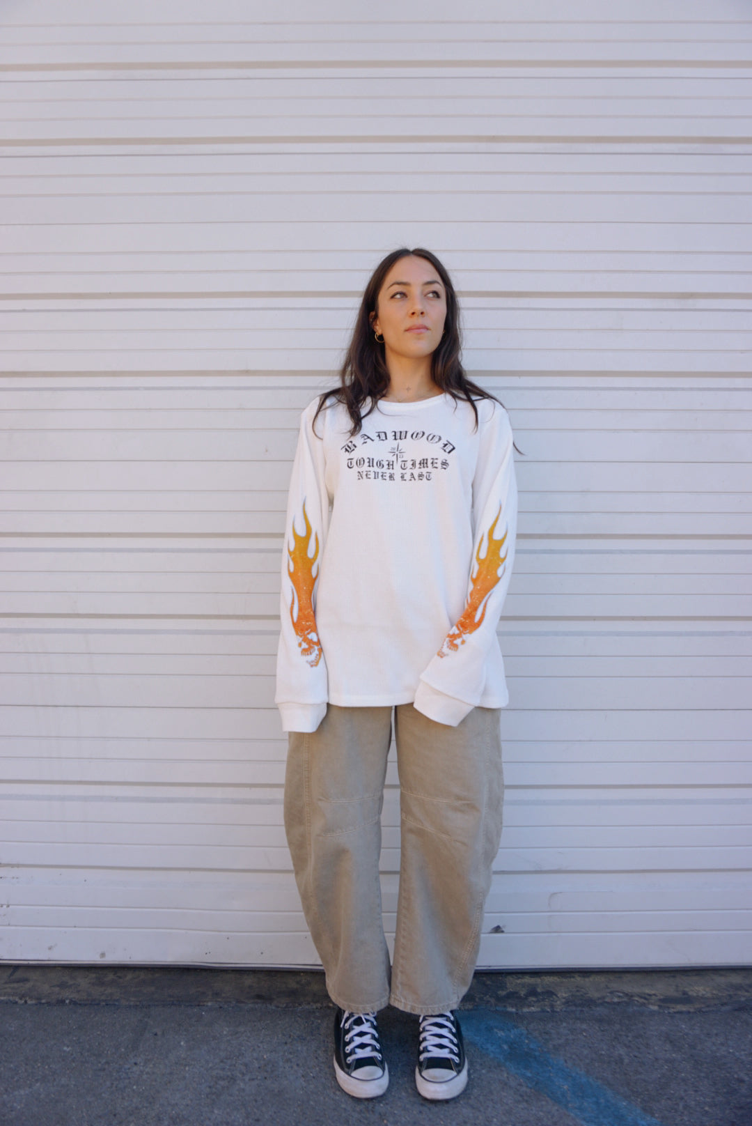 "TOUGH TIMES" Waffle Knit Thermal