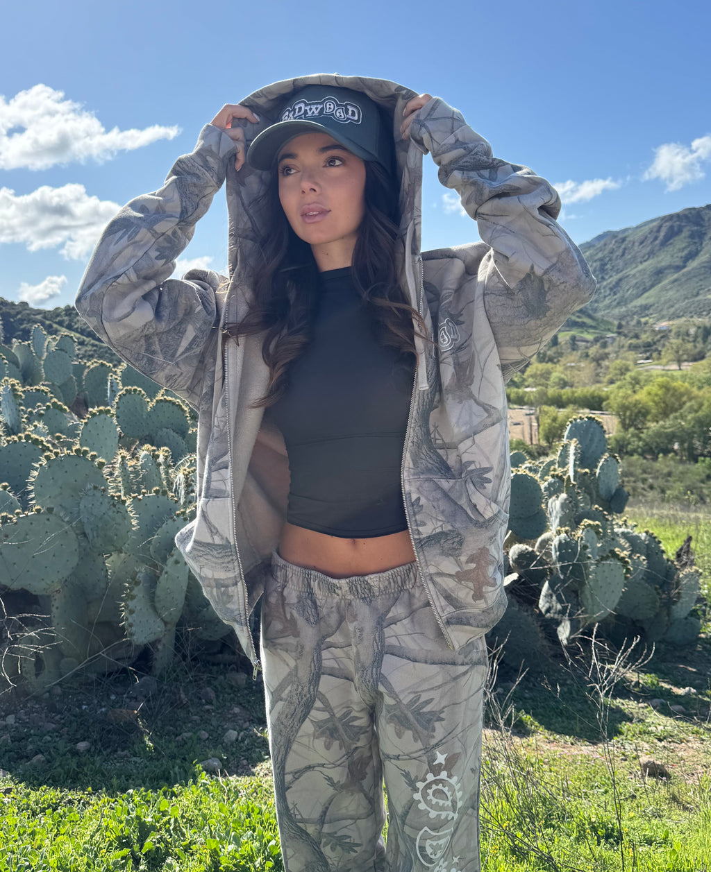 "PAISLEY" UNISEX ZIP HOODIE in REAL TREE