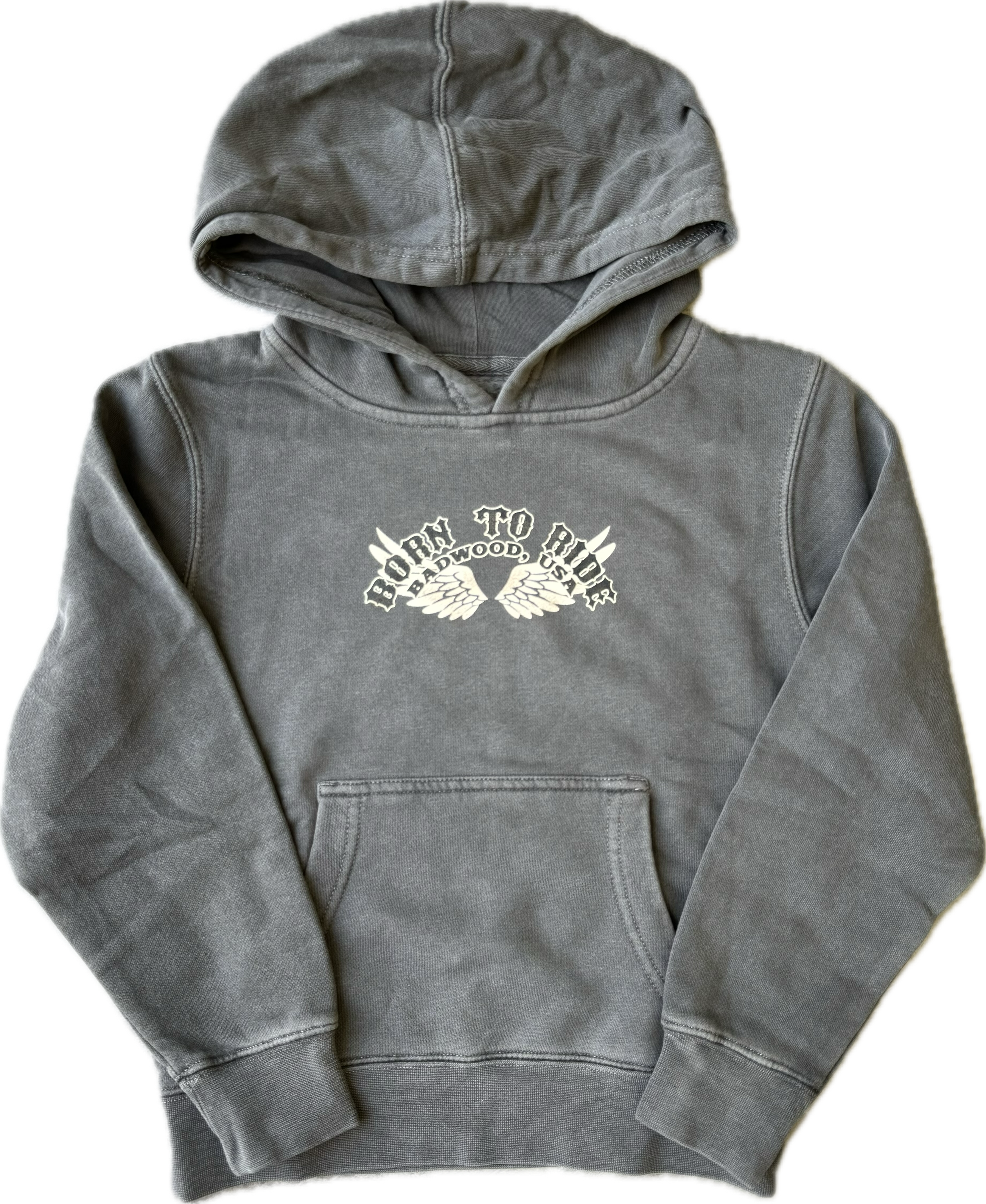 "BORN TO RIDE" Kids Hoodie in CONCRETE