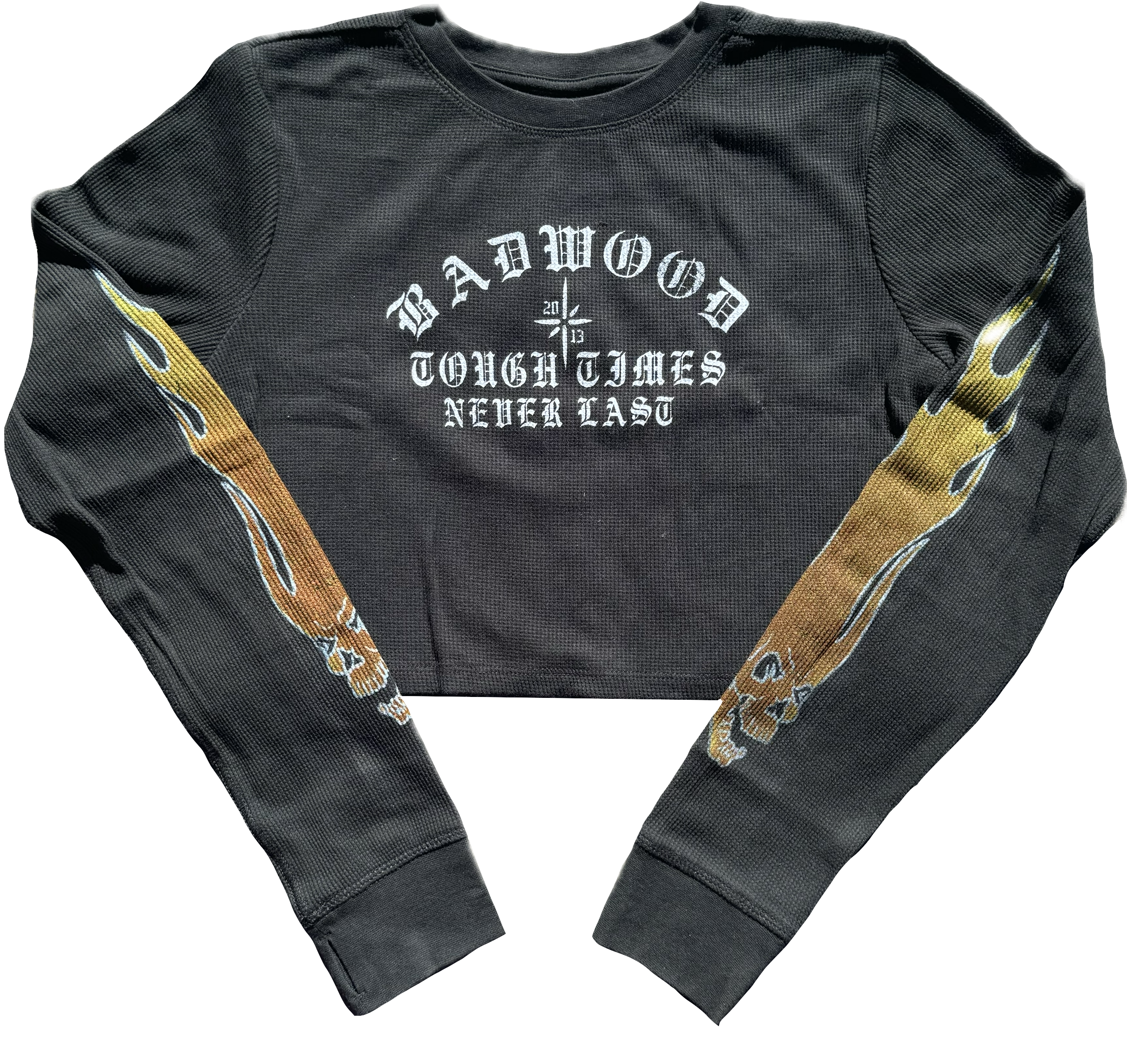 "TOUGH TIMES" Waffle Knit CROPPED Thermal