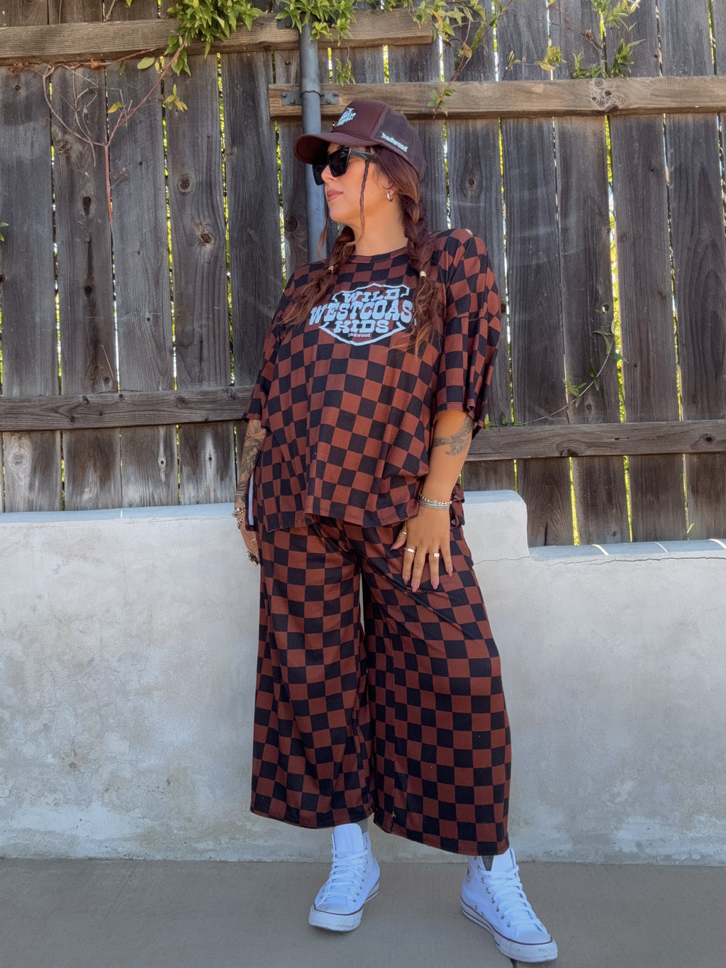 "WILD WEST COAST KIDS" Checkered Set in BROWN