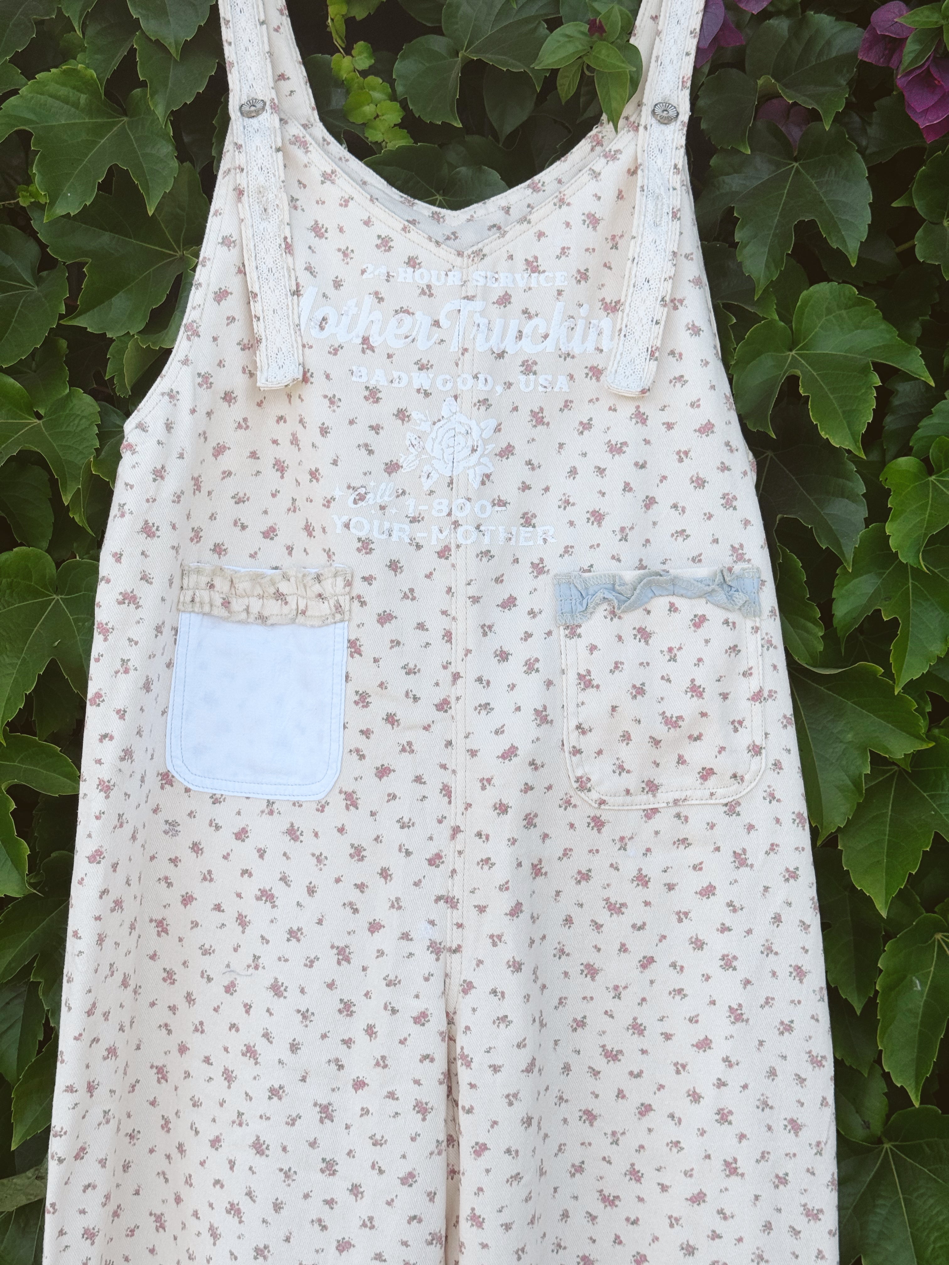 "MOTHERTRUCKING" FLORAL OVERALLS