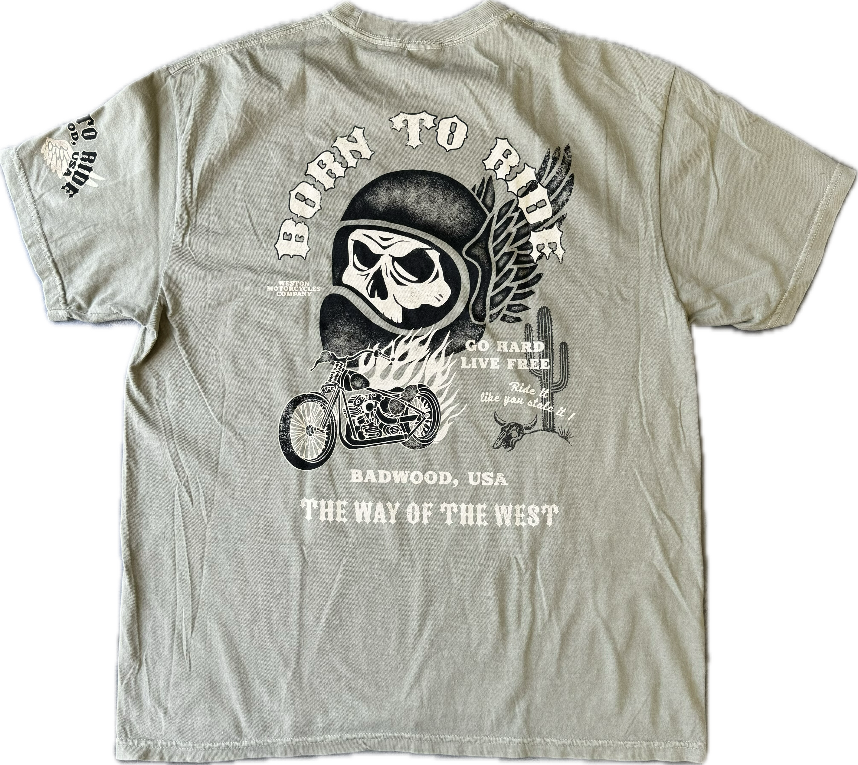 "BORN TO RIDE" Tee in HAZEL