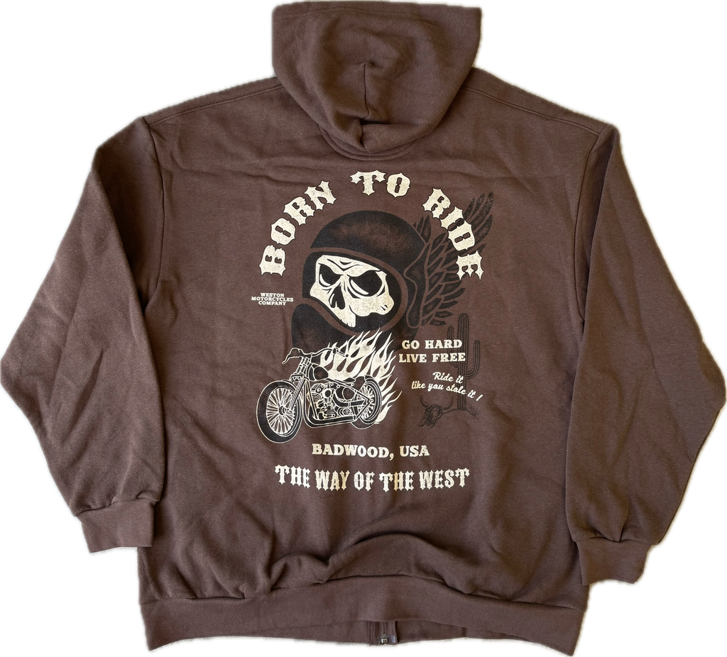 "BORN TO RIDE" Zip Up Hoodie in DIRT